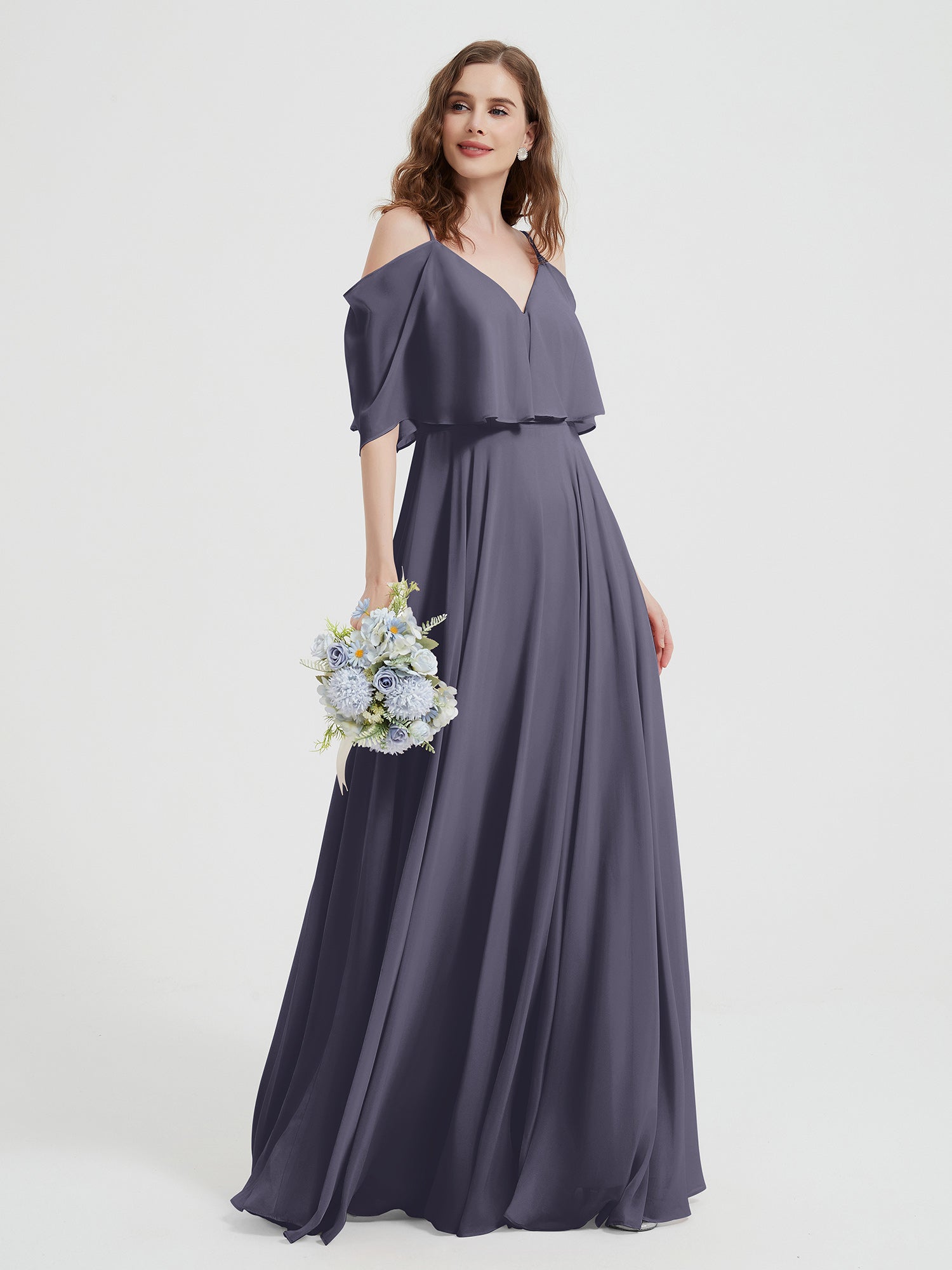 Spaghetti Strap Dresses with Flutter Sleeves Stormy
